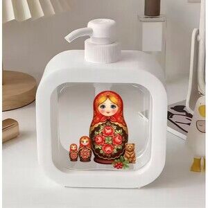 Russian Nesting Doll and Bear Push Pump Hand Soap Dispenser Plastic Bath NEW